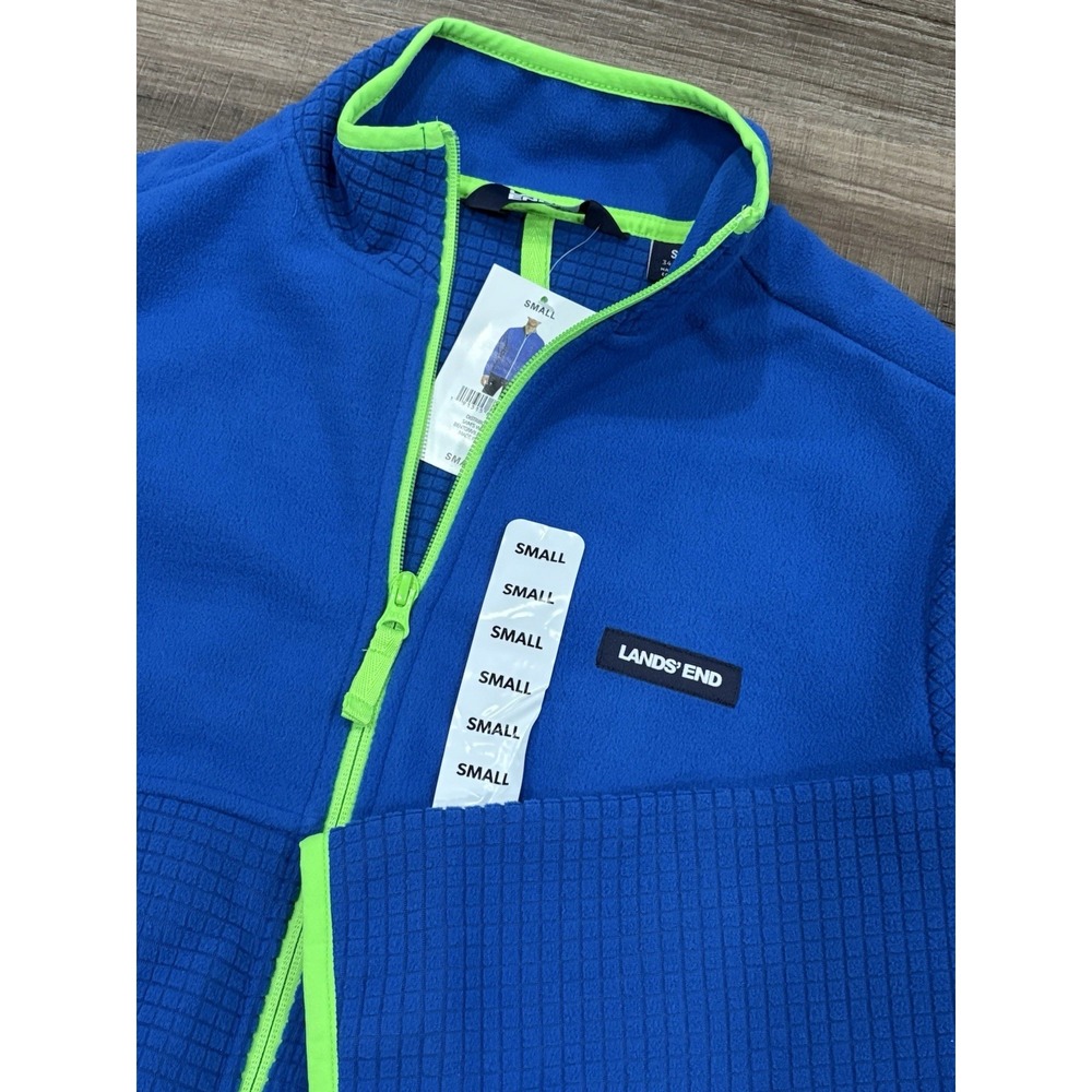 Lands End Mens Fleece Full Zip Jacket 100% Size Small‎ NWT Blue Green